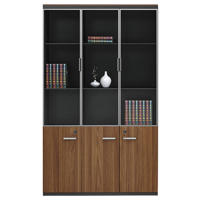 Biblioteca Oscar cu usi din sticla nuc - antracit 120x40x200cm