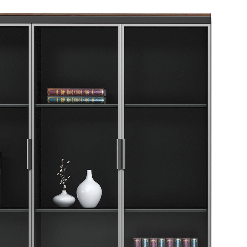 Biblioteca Oscar cu usi din sticla nuc, antracit, 120x40x200 cm
