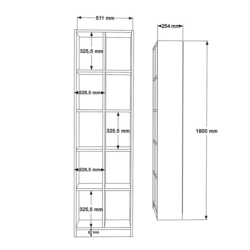 Biblioteca Oteca, 10 compartimente, 51x25x180 cm - Natur