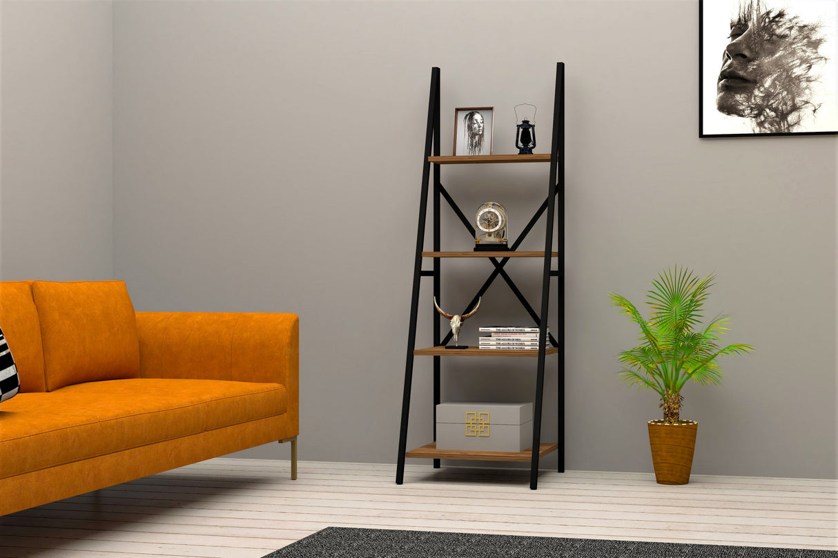 Bibliotecă Passi Puqa Design, nuc - alb, 50x44x150 cm - Nuc