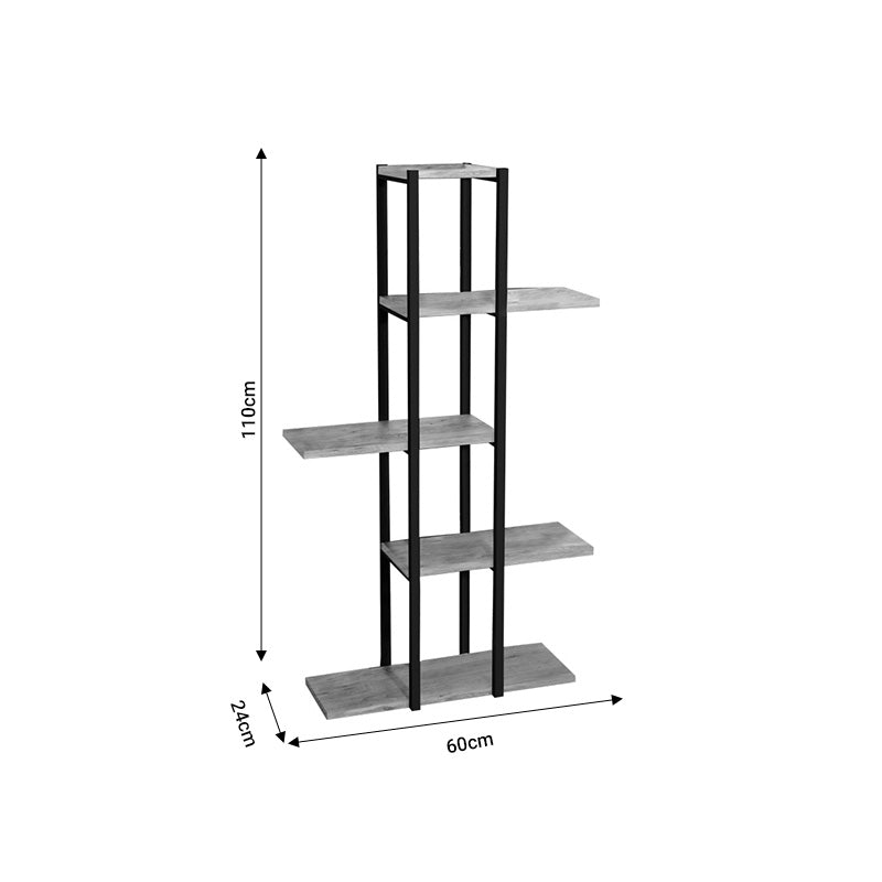 Biblioteca Ploko stejar melamin-negru metalic, 60x24x110 cm - Negru