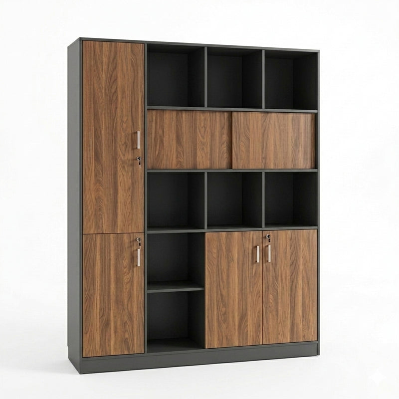 Biblioteca Professional bookcase Bokanza, Antracit-Nuc, 160x40x200 cm