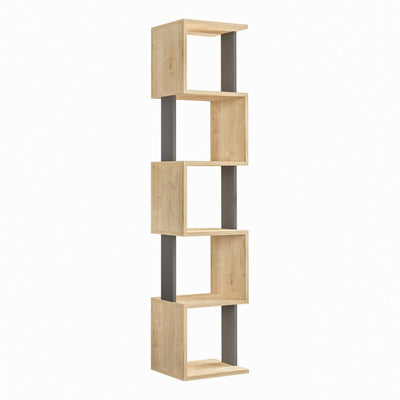 Biblioteca Slim Bran cu 5 rafturi, Bej, 35 x 161 x 30 cm
