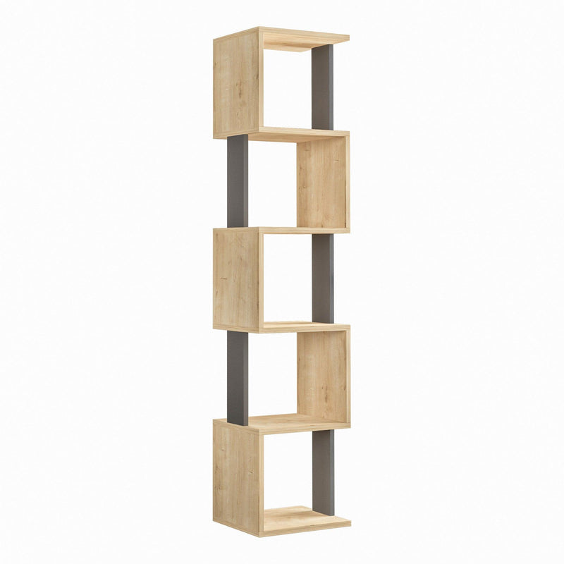 Biblioteca Slim Bran cu 5 rafturi, Bej, 35 x 161 x 30 cm