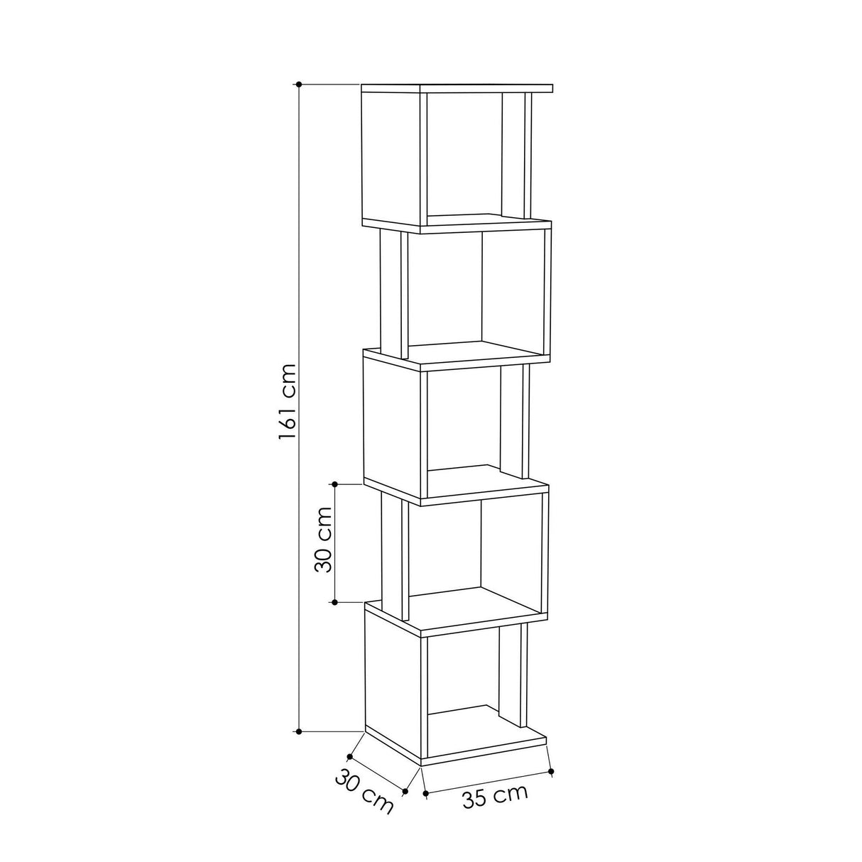 Biblioteca Slim Bran cu 5 rafturi, Bej, 35x161x30 cm