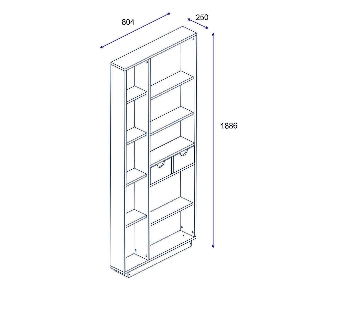 Biblioteca Socrates 10 Rafturi si 2 Usi , Alb, 80 x 189 x 25 cm