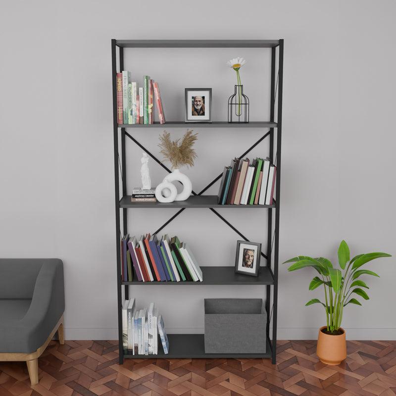 Biblioteca Tikilmo, Stejar - Antracit, 88x34x180 cm - Antracit