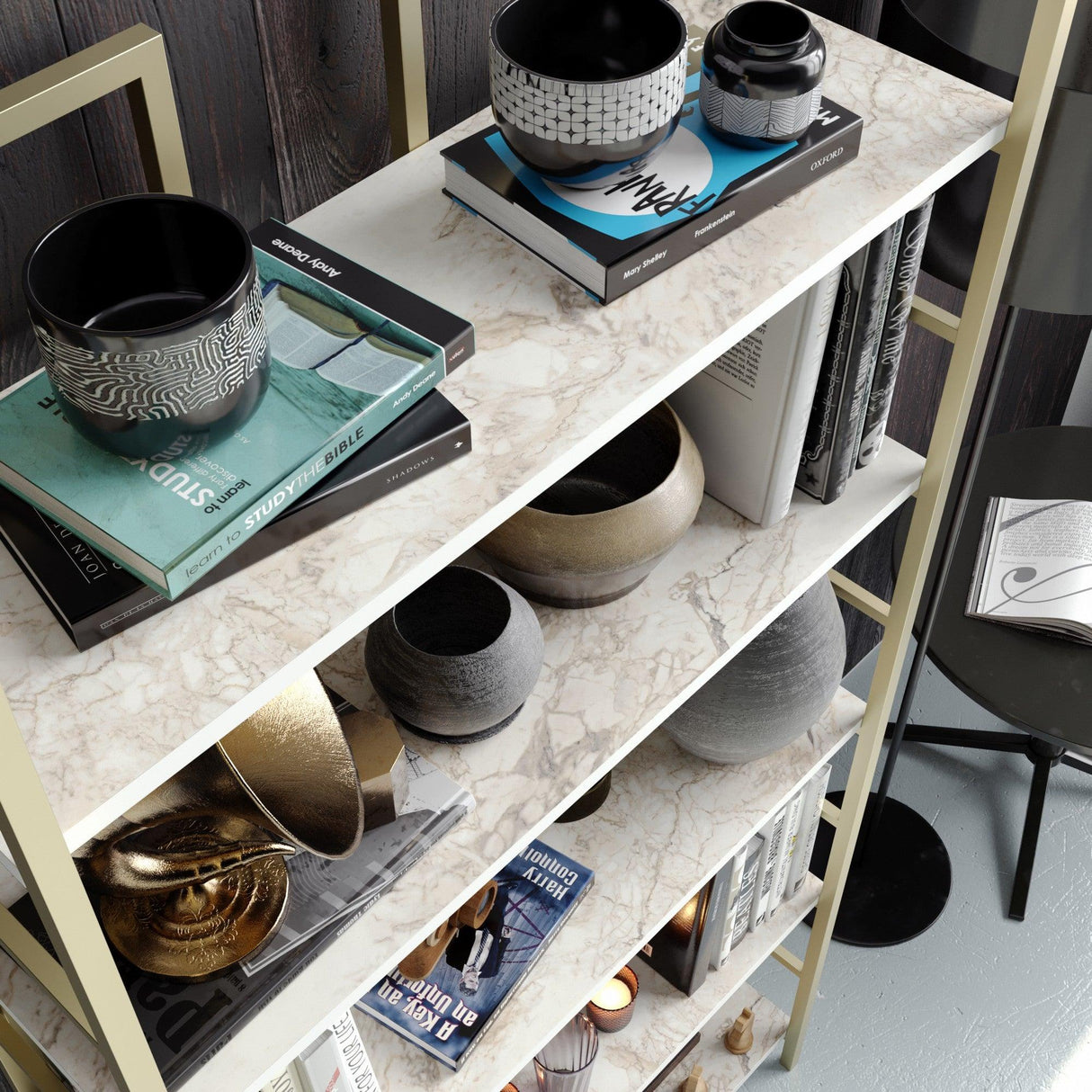 Biblioteca Tinleys - Gold, Aur, 34x180x90 cm