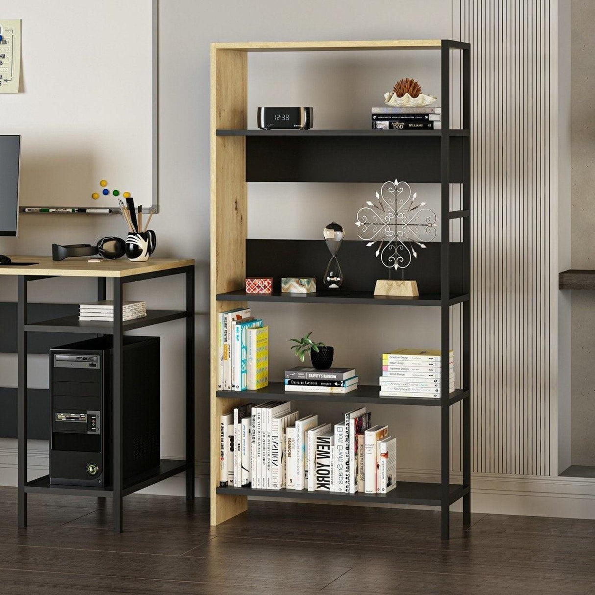 Biblioteca Tiran, Gri, 90x120x34 cm