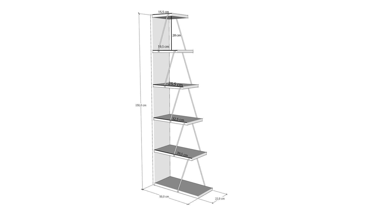 Biblioteca Tlos cu 6 rafturi, diverse culori, 50x150x22 cm - Galben
