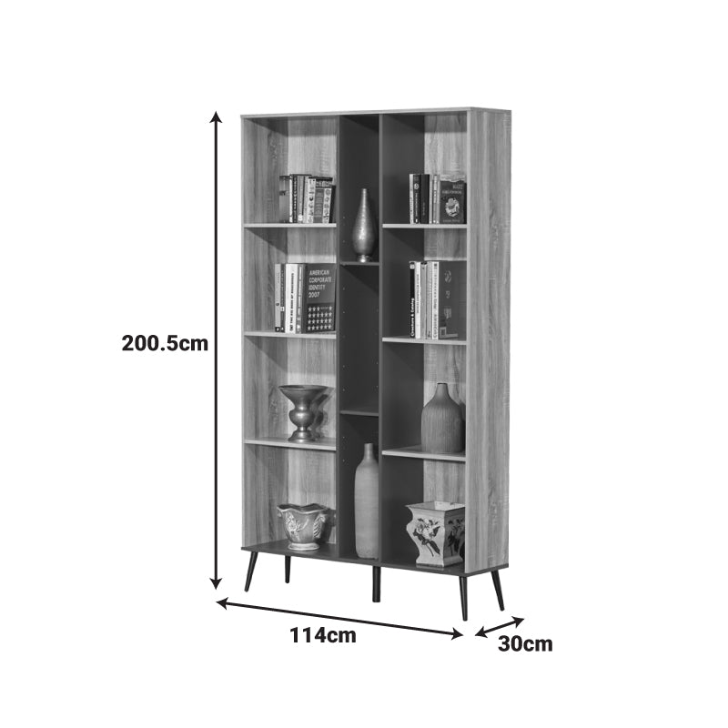 Biblioteca Zezan, lemn și metal, Stejar, 114x30x200 cm