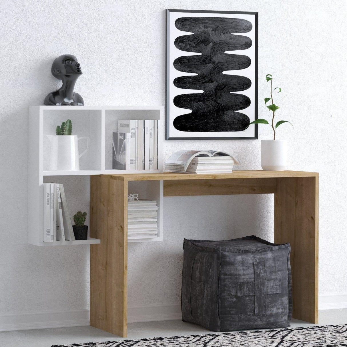 Birou Adell cu rafturi, Alb, 98 x 124 x 45 cm