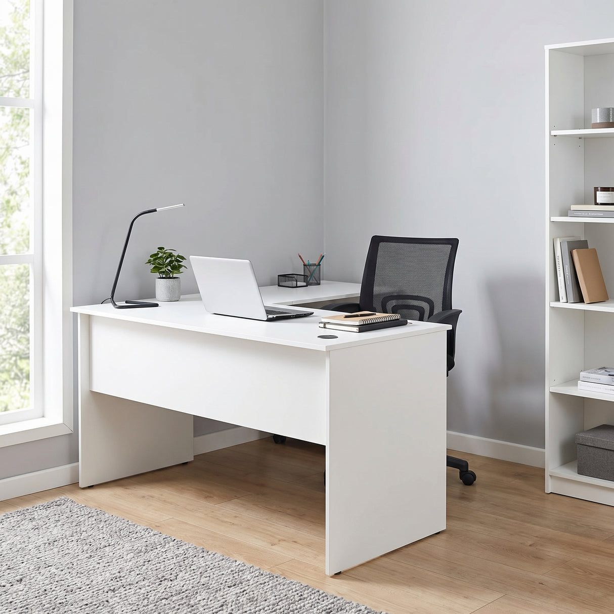 Birou Adore L Rio Office, Interschimbabil, Masa de colt, 160x75x144 cm - Alb