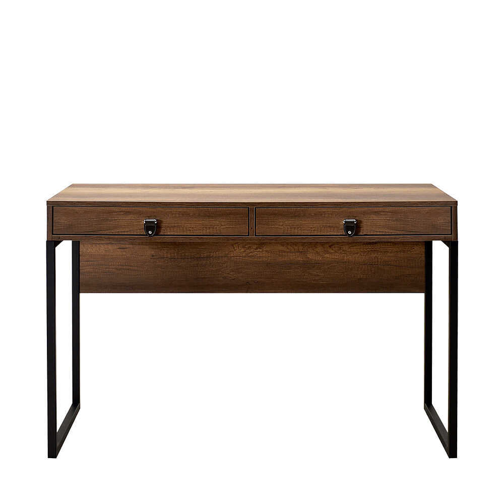 Birou Adore Profile cu cadru metalic si 2 sertare, Maro, 120x79x60 cm