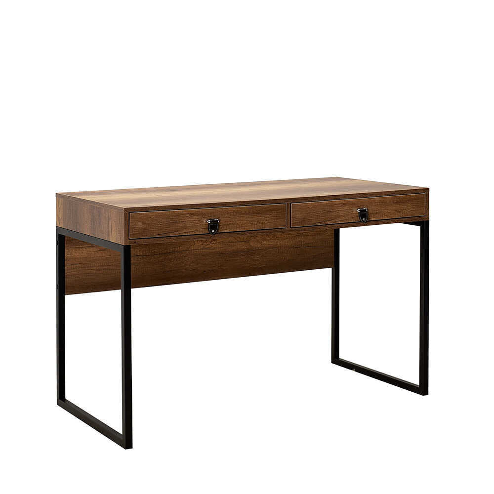 Birou Adore Profile cu cadru metalic si 2 sertare, Maro, 120x79x60 cm