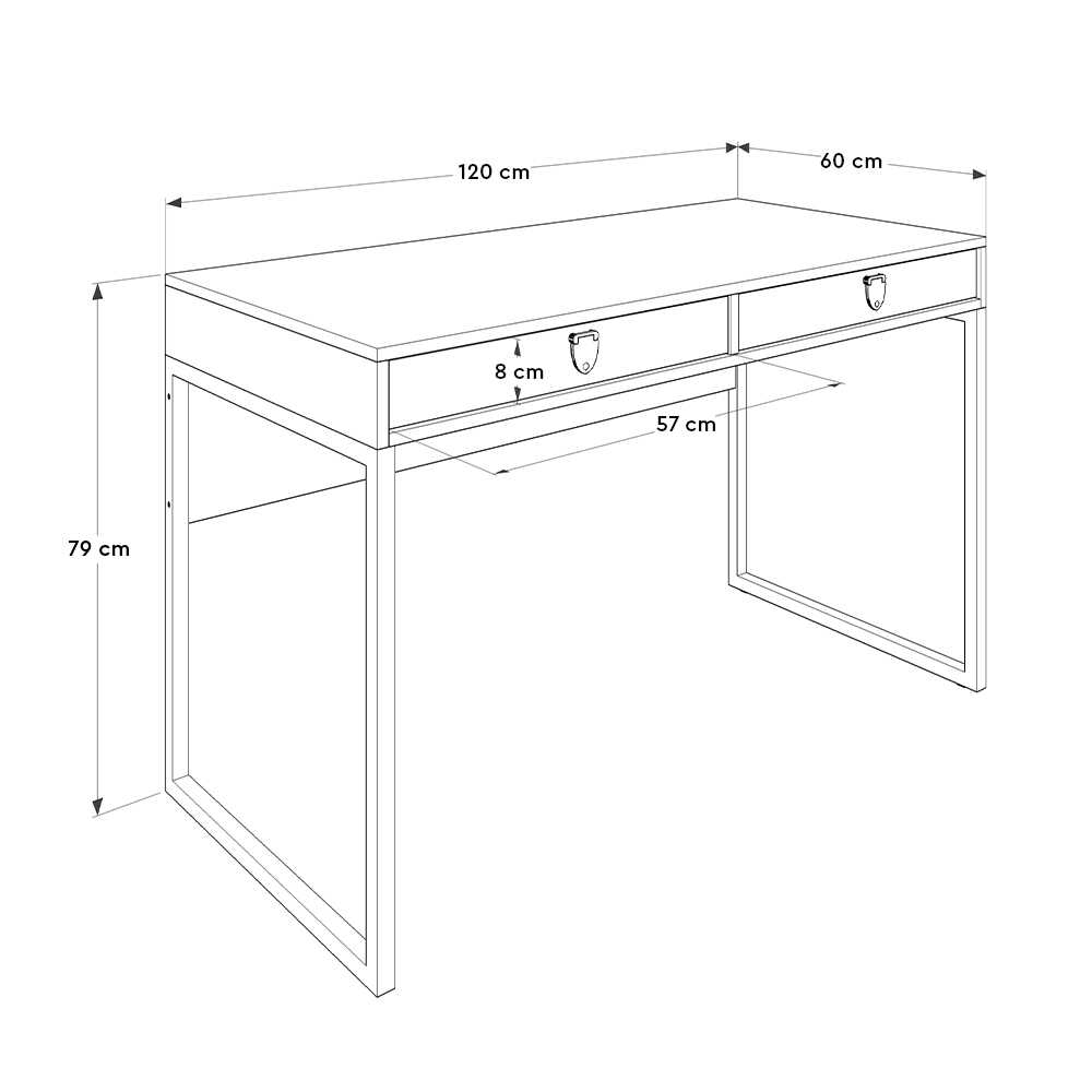Birou Adore Profile cu cadru metalic si 2 sertare, Maro, 120x79x60 cm