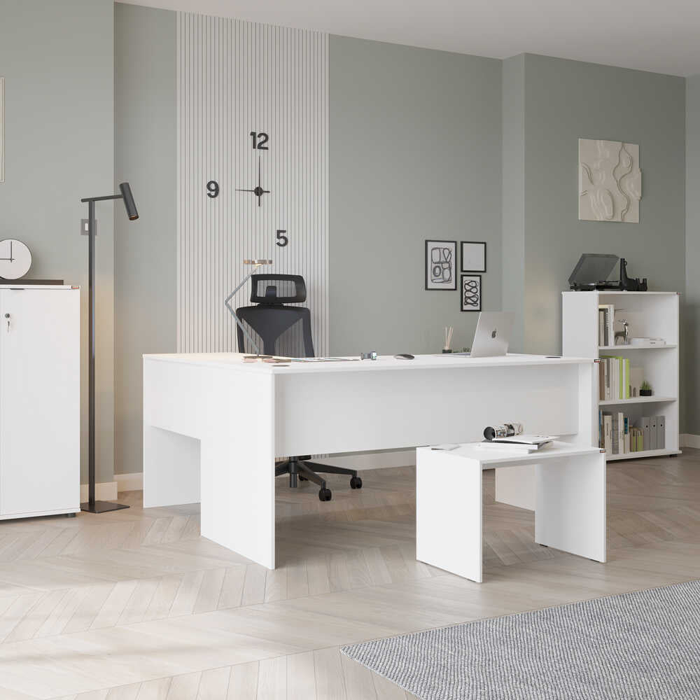 Birou Adore L Rio Office, Interschimbabil, Masa de colt, 160x75x144 cm - Alb