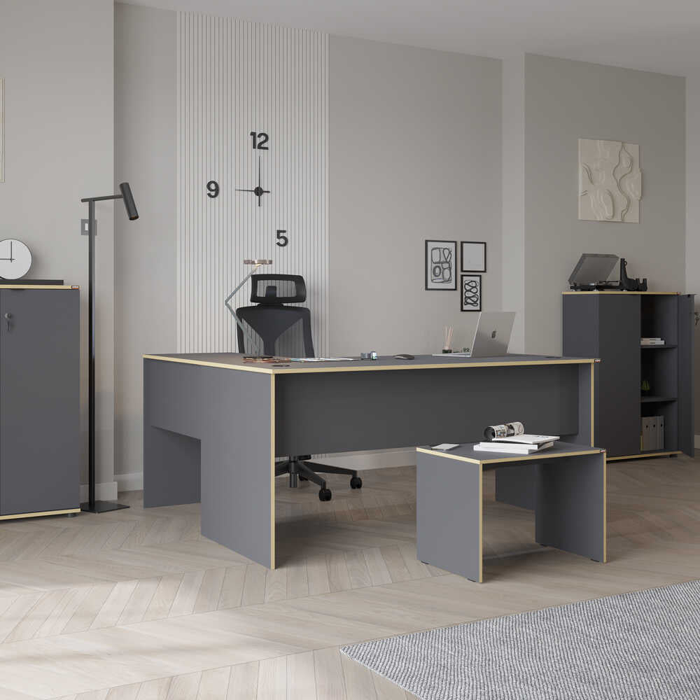 Birou Adore L Rio Office, Interschimbabil, Masa de colt, 160x75x144 cm - Antracit