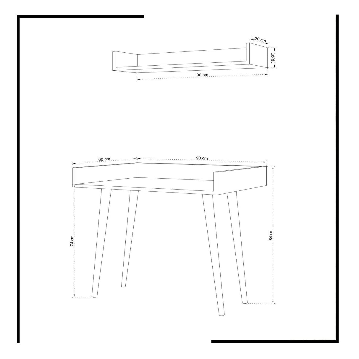 Birou Ballony cu raft, Alb, 90 x 84 x 60 cm