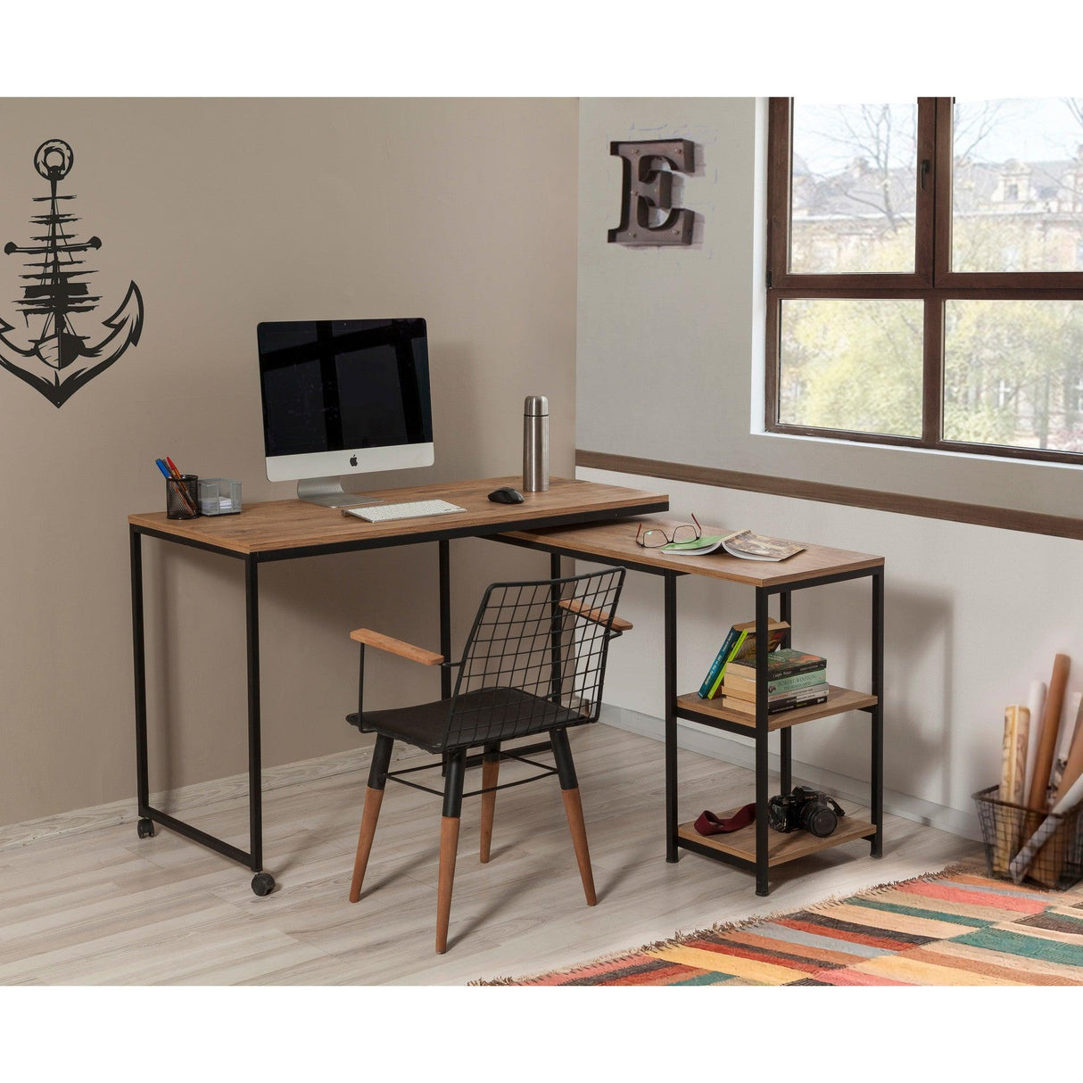 Birou Bera Study Desk, Stejar, 205x79x54.5 cm