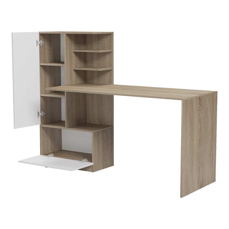 Birou Felanbo cu biblioteca, Sonoma-Alb, 160x60x125 cm