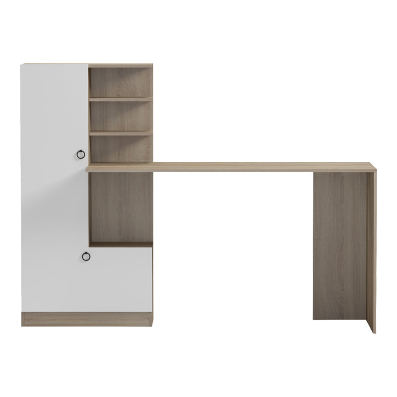 Birou Felanbo cu biblioteca, Sonoma-Alb, 160x60x125 cm