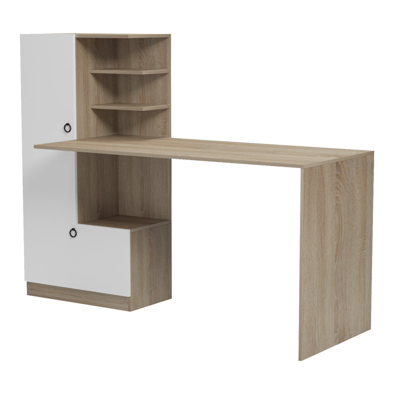 Birou Felanbo cu biblioteca, Sonoma-Alb, 160x60x125 cm