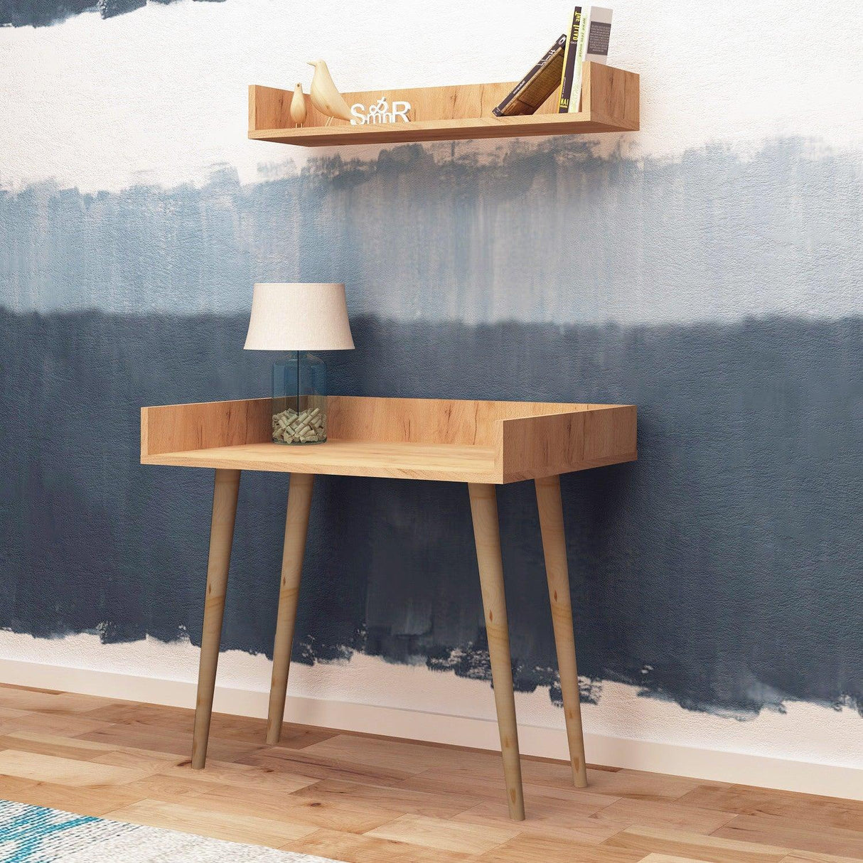 Birou Harmony cu raft, Stejar, 90 x 84 x 60 cm