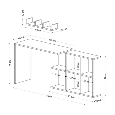 Birou Jack cu rafturi, Alb, 145 x 74 x 45 cm