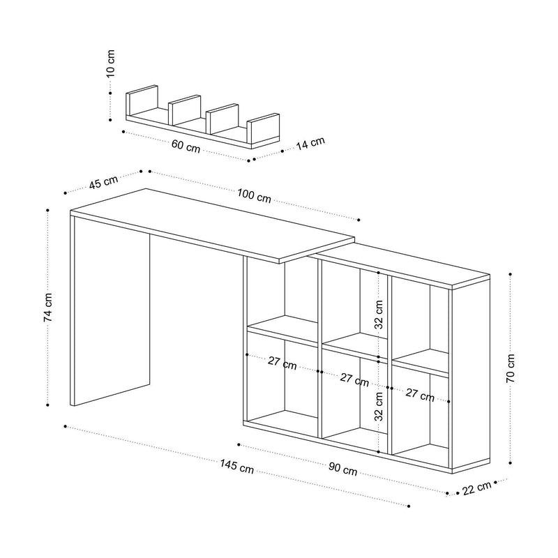 Birou Jack cu rafturi, Alb, 145 x 74 x 45 cm