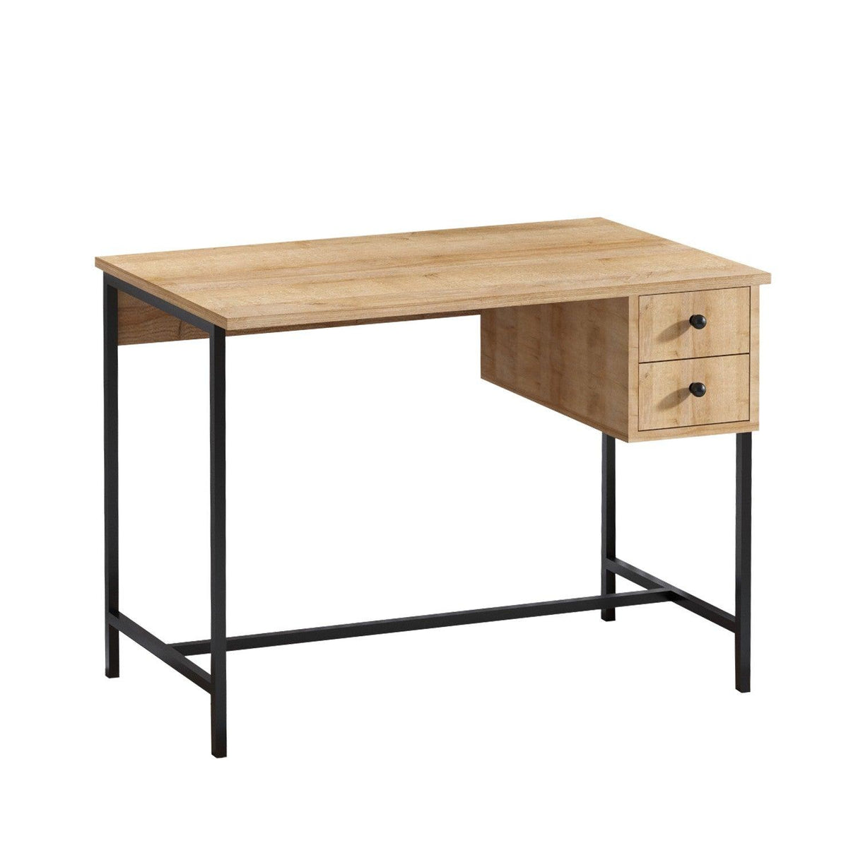 Birou Morris cu sertare si picioare metalice, Stejar, 100 x 74 x 60 cm