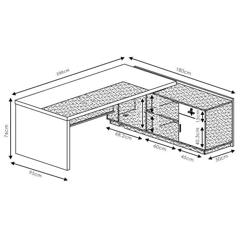 Birou pe colt stanga Oscar, nuc - antracit, 200x180x76 cm
