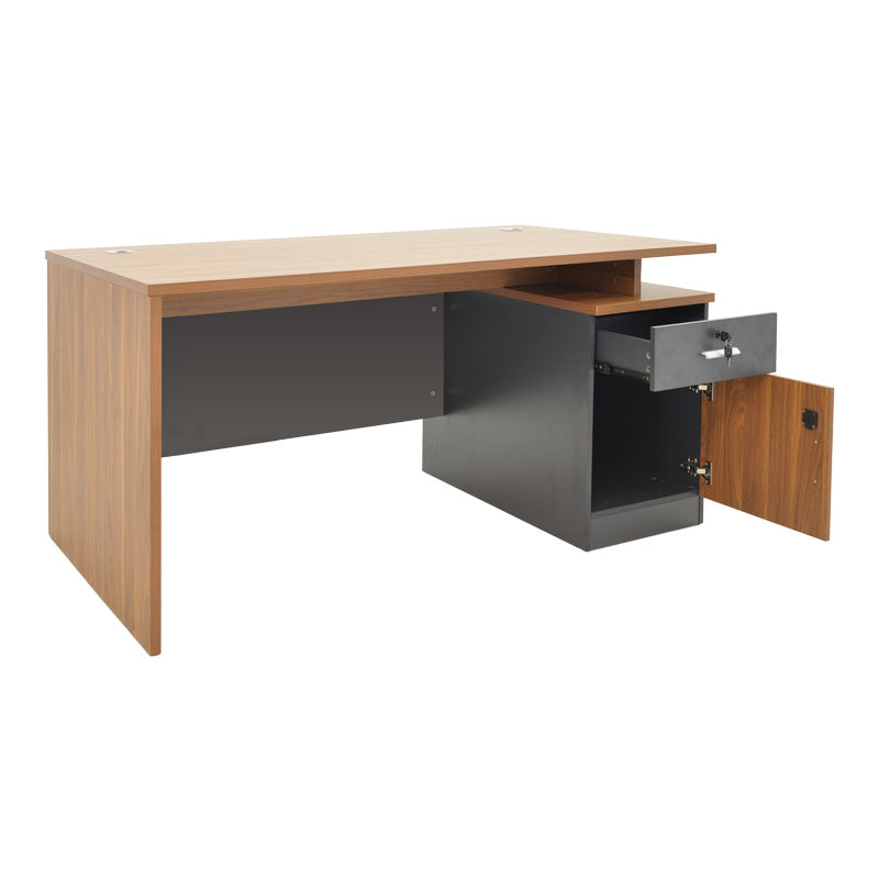 Birou profesional cu spatiu de munca Oscar, Nuanta nuc-gri închis, lemn, 180x90x76 cm