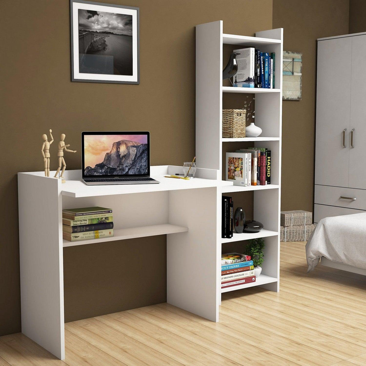 Birou și raft Tower, Alb, 90x80x58 cm