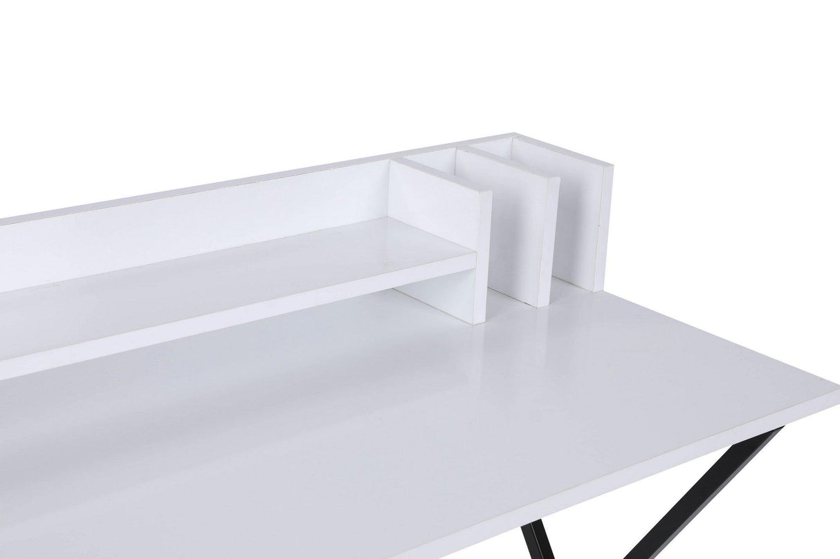 Birou Steyr cu rafuri, picioare mealice, Alb, 100 x 89 x 50 cm