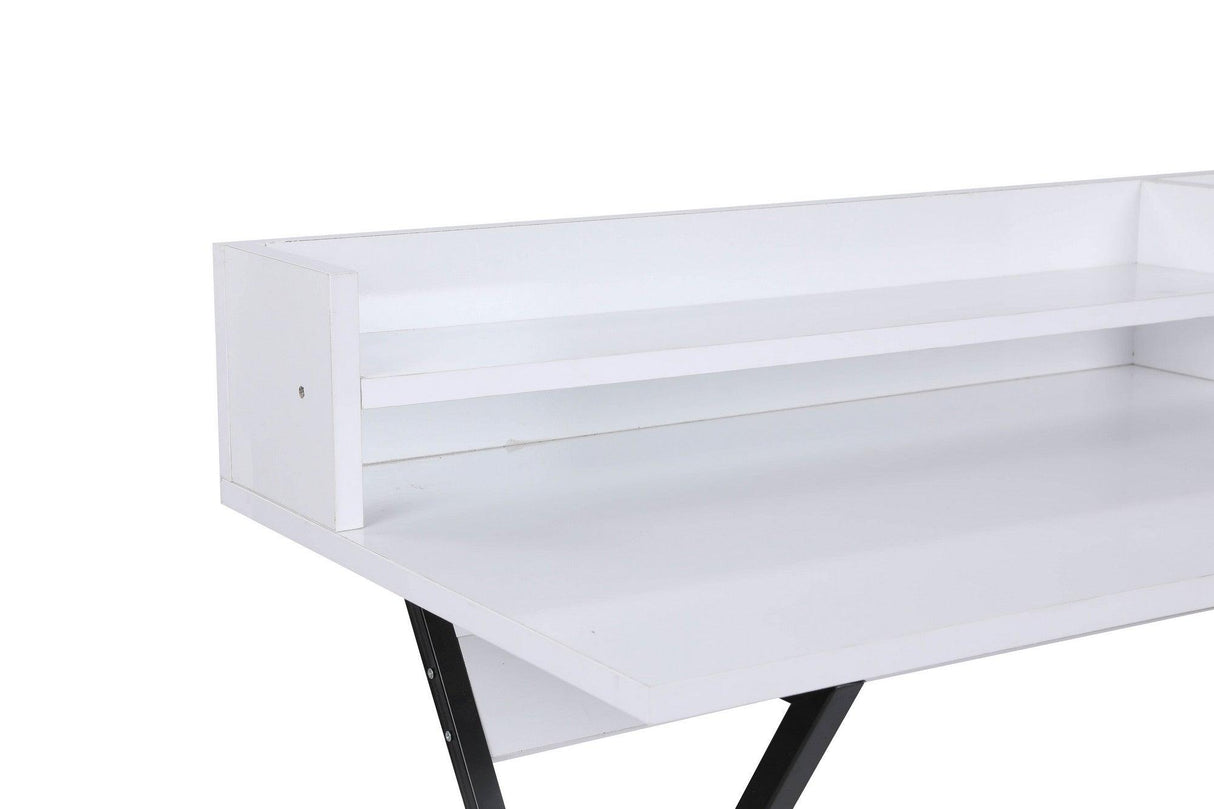 Birou Steyr cu rafuri, picioare mealice, Alb, 100 x 89 x 50 cm