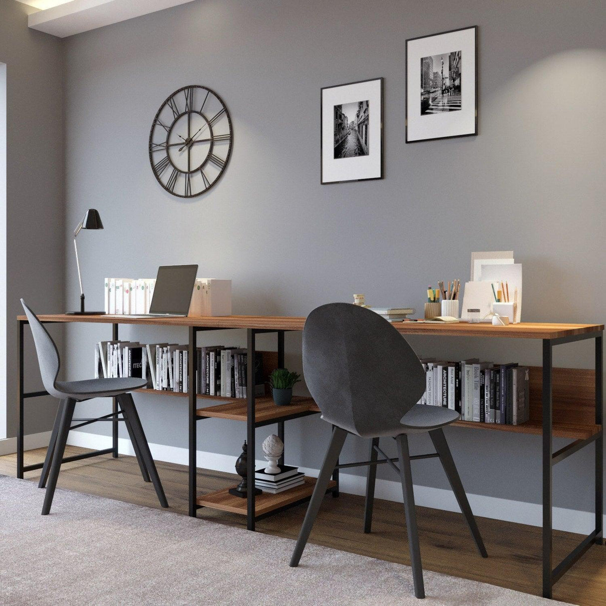 Birou Workstation Double, L189, Nuc, 240x74x60 cm