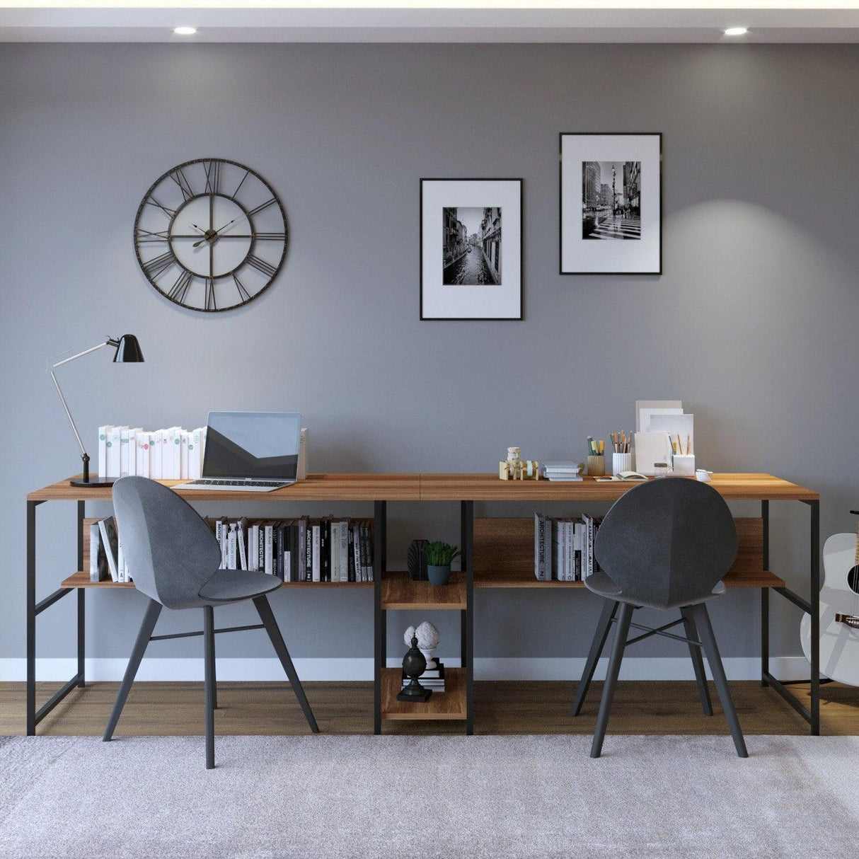 Birou Workstation Double, L189, Nuc, 240x74x60 cm