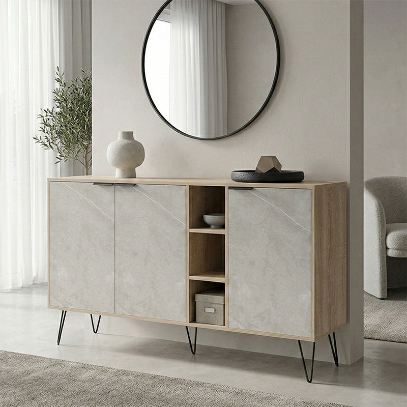 Bufet Balain, Lemn, 142x36x83 cm - Sonoma-Marmura Bej