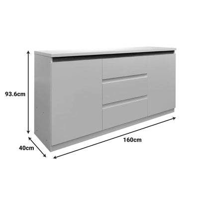 Bufet cu spatiu de depozitare Chiemo, Lemn, Alb, 160x40x93 cm, perspectiva suplimentara