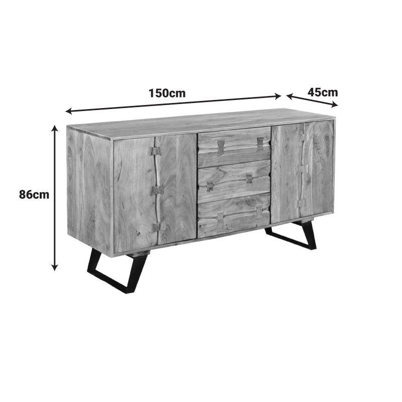 Bufet din lemn de salcâm masiv Leontina, cu picioare de metal negru, 150x45x86 cm, foto produs 8