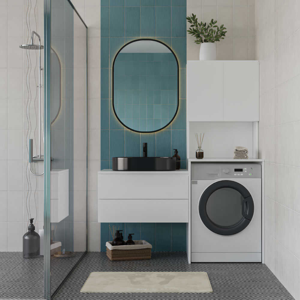 Dulap Baie Adore cu Loc Pentru Masina de Spalat, 3 Rafturi, 2 Usi, Alb, 65 x 182 x 60 cm