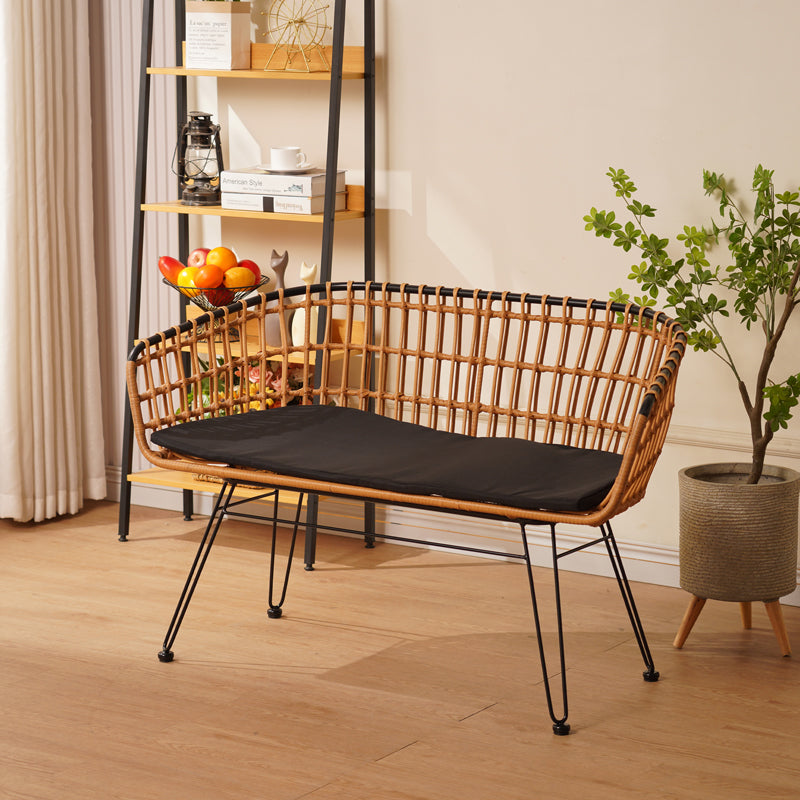 Canapea 2 locuri cu Naoki, Negru/Bej, Metal/Textil, 120x55x79 cm