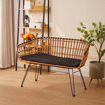 Canapea 2 locuri cu Naoki, Negru/Bej, Metal/Textil, 120x55x79 cm, detaliu produs
