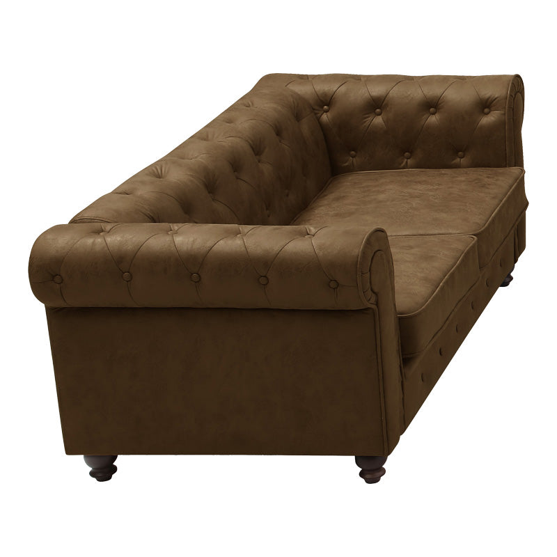 Canapea cu 2 locuri antichizata dintr-un tip incredibil de stofa maro Chesterfield, 160x84x67 cm