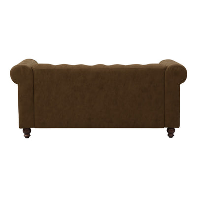 Canapea cu 2 locuri antichizata dintr-un tip incredibil de stofa maro Chesterfield, 160x84x67 cm, perspectiva suplimentara