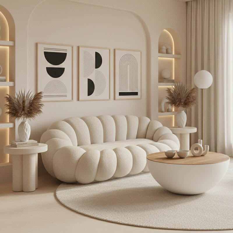 Canapea cu funcție Embrace, Țesătură bouclé, roz, 180x105x65 cm - Bej