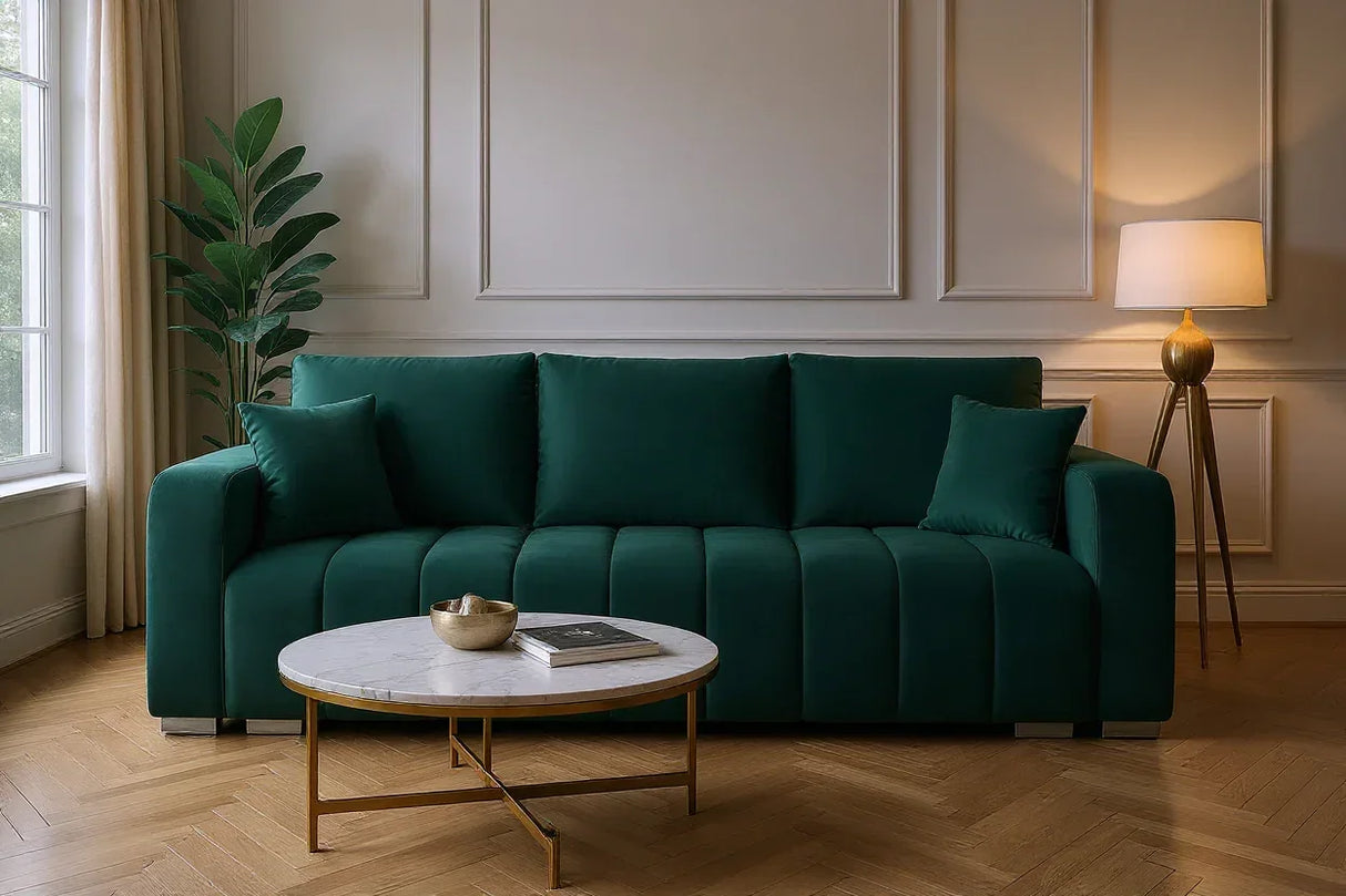 Canapea Extensibilă 3 locuri Armando, cu ladă de depozitare, Verde - Gri, 230x92x90 cm - Verde