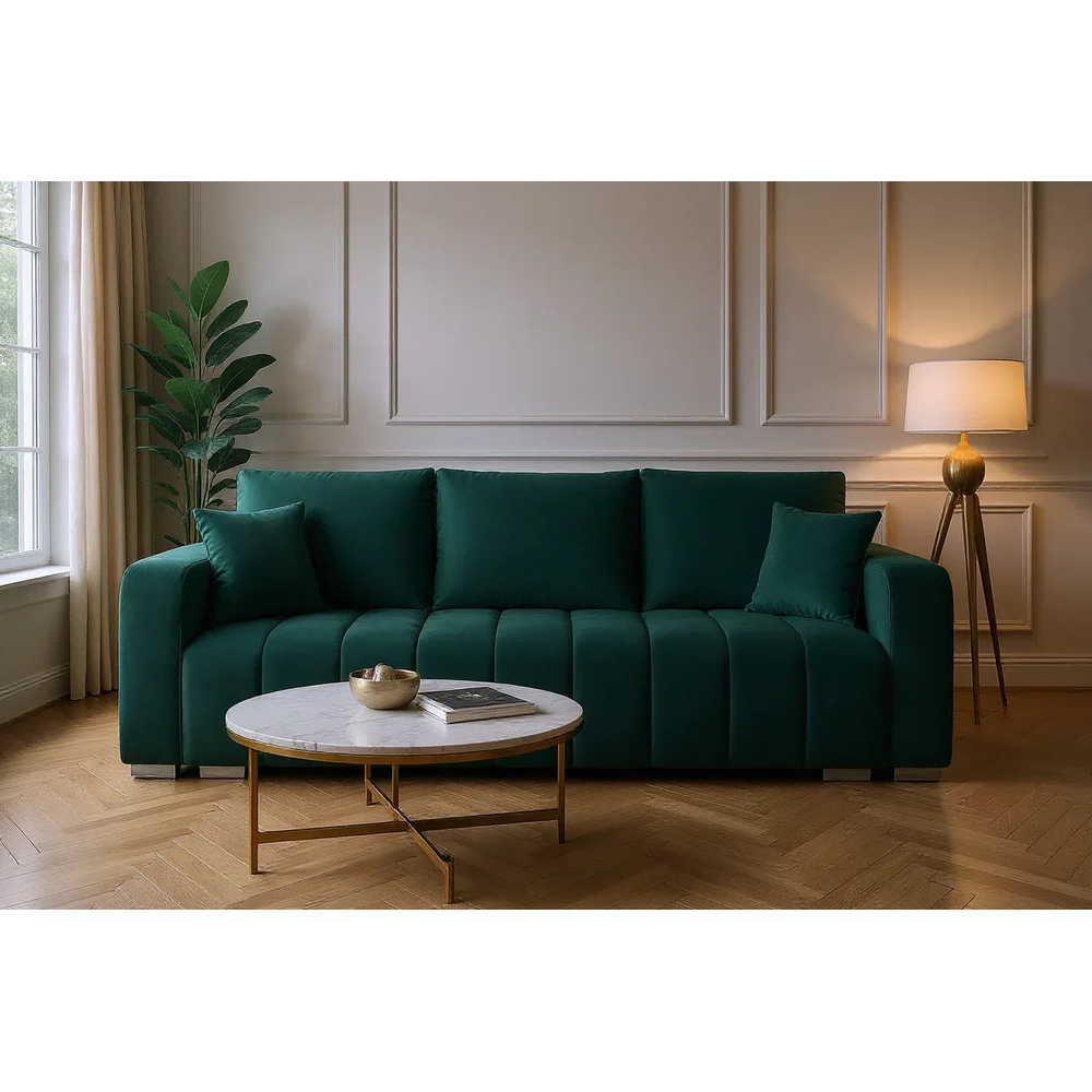 Canapea Extensibilă 3 locuri Armando, cu ladă de depozitare, Verde - Gri, 230x92x90 cm - Verde