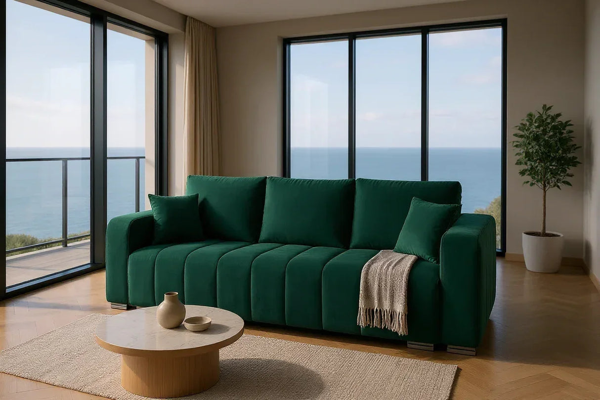 Canapea Extensibilă 3 locuri Armando, cu ladă de depozitare, Verde - Gri, 230x92x90 cm - Verde